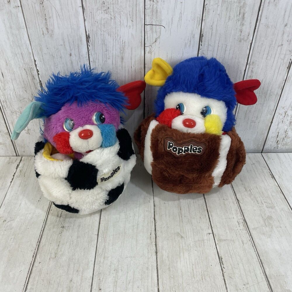 VTG Popples Lot Of 2 Big Kick Soccer Ball Touchdown Football Plush Toy 1986
